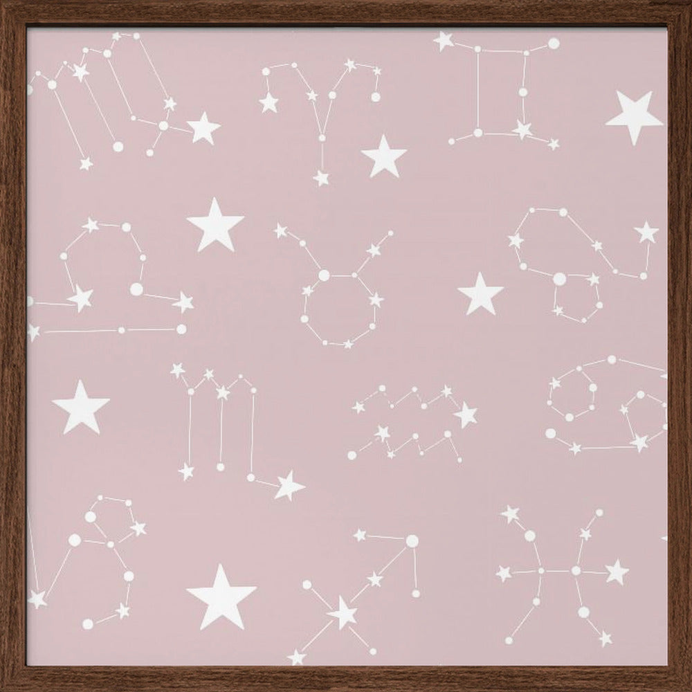 Celestial Constellation Boho-Moon and Stars In Dark Neutral- Mauve Poster