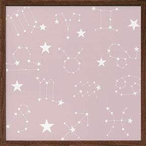 Celestial Constellation Boho-Moon and Stars In Dark Neutral- Mauve Poster