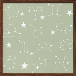 Celestial Constellation Boho-Moon and Stars In Dark Neutral- Sage Poster