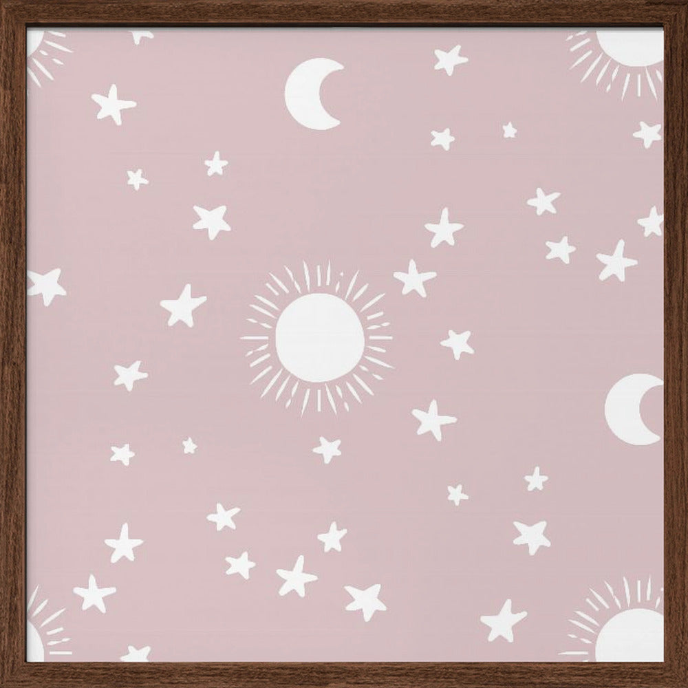 Celestial Dreamscape - Neutral Stars &amp; Shooting Stars Nursery- Mauve Poster