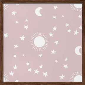 Celestial Dreamscape - Neutral Stars &amp; Shooting Stars Nursery- Mauve Poster