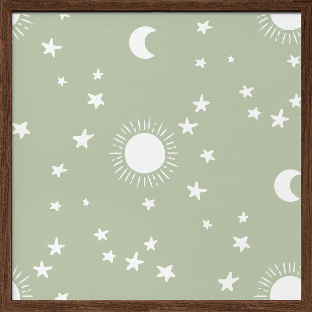 Celestial Dreamscape - Neutral Stars &amp; Shooting Stars Nursery- Sage Poster