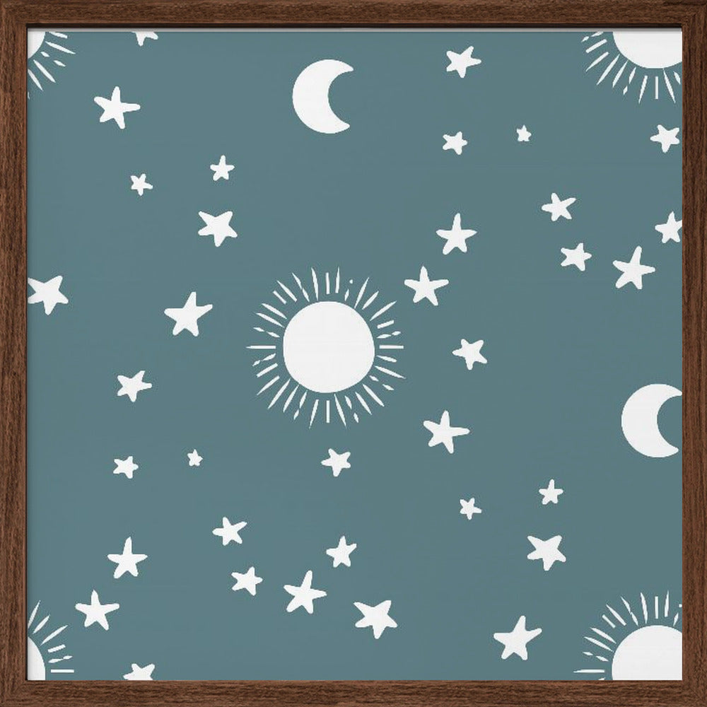 Celestial Dreamscape - Neutral Stars &amp; Shooting Stars Nursery- Slate Blue Poster