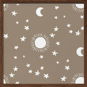 Celestial Dreamscape - Neutral Stars &amp; Shooting Stars Nursery- Taupe Poster