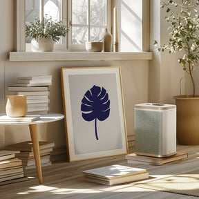 Monstera Leaf Dark Blue Poster