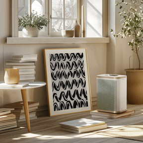 Beige Black Waves Pattern Poster