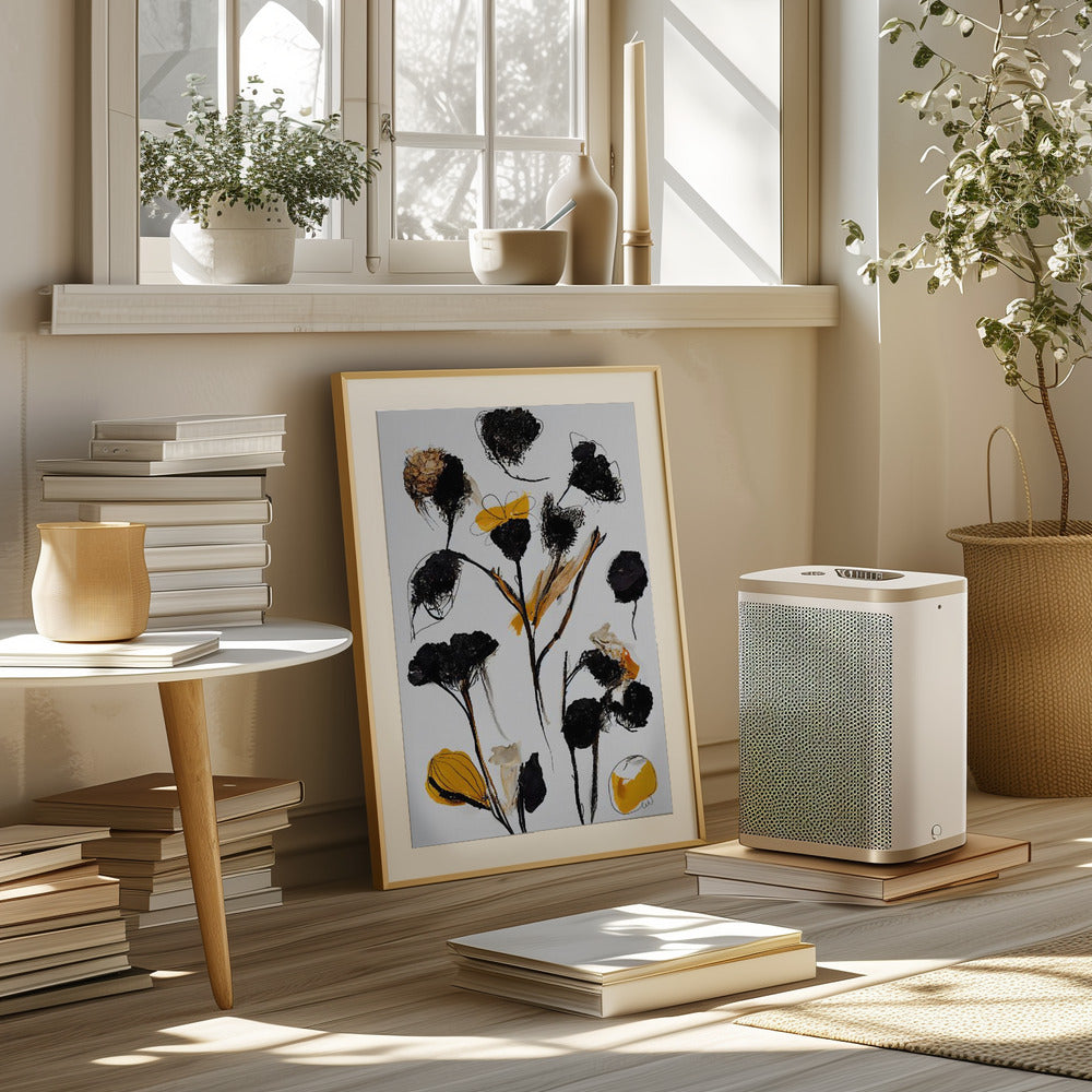 Black Dry Flowers Poster