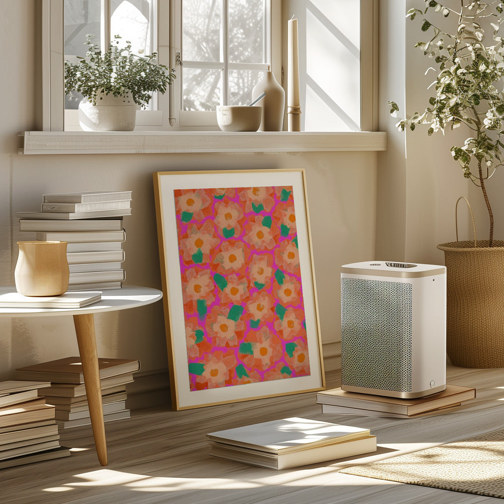 Cute Orange Flower Pattern Poster