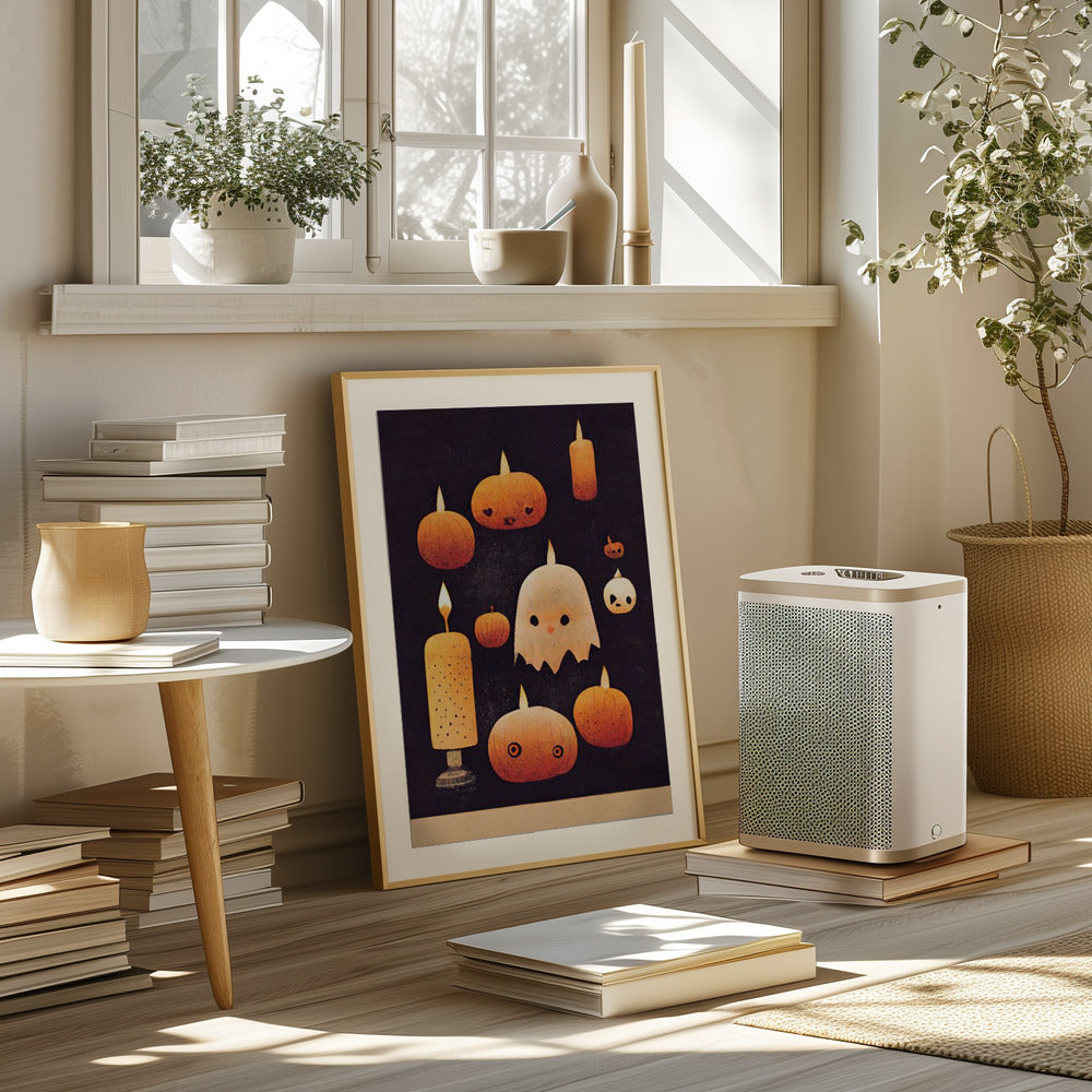 Candles, Pumpkins And A Ghost Poster