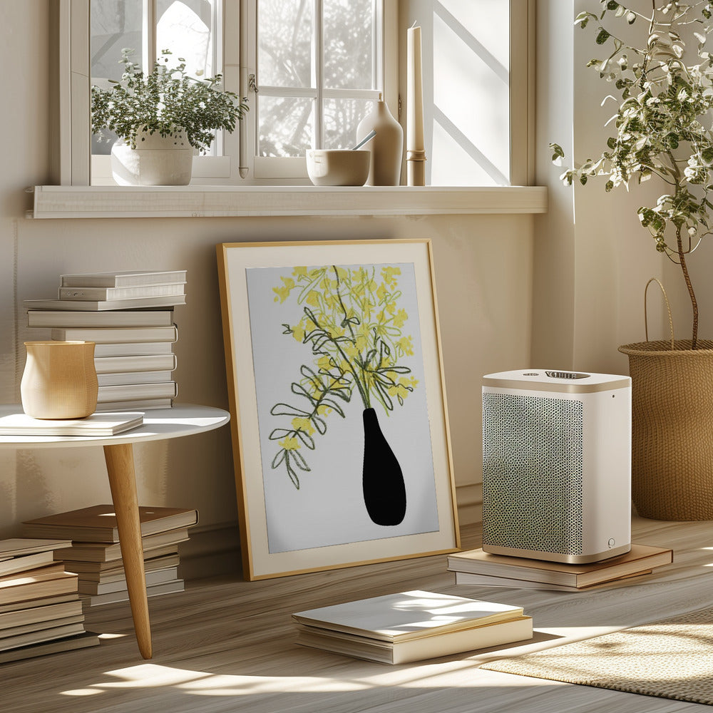 Yellow blooms in a vase Poster