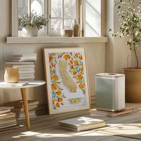 California map with watercolor poppies Poster