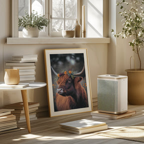 Highland Cow With Flowers Poster