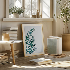 Teal watercolor eucalyptus II Poster