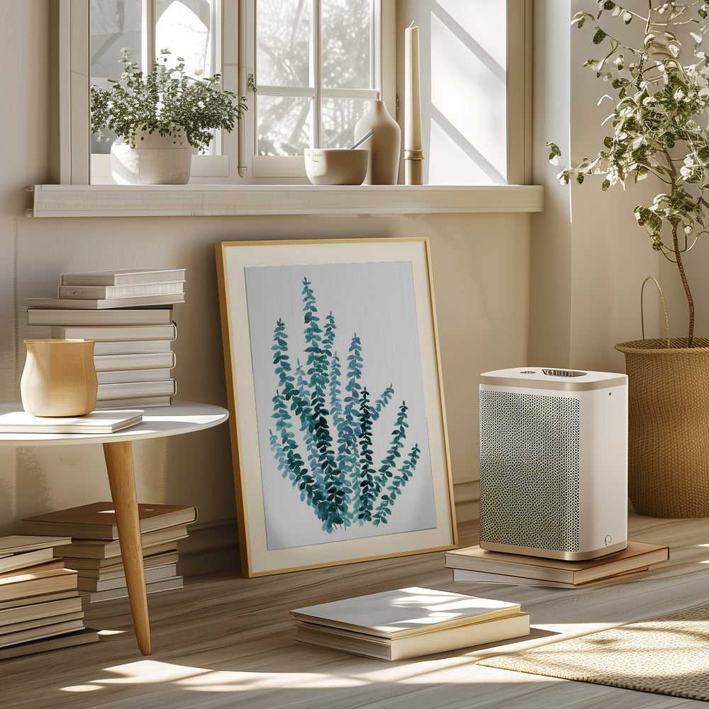 Watercolor eucalyptus branch in teal Poster