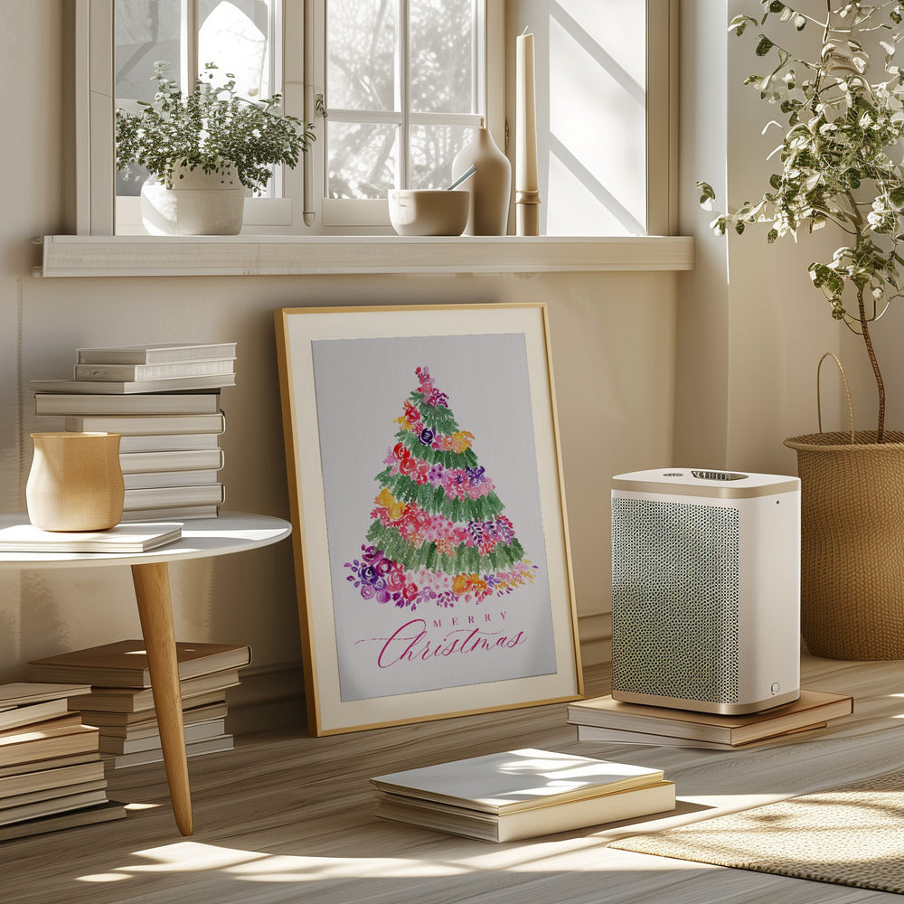 Floral watercolor merry Christmas tree Poster