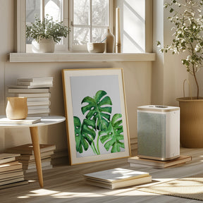 Monstera leaves in loose watercolor Poster