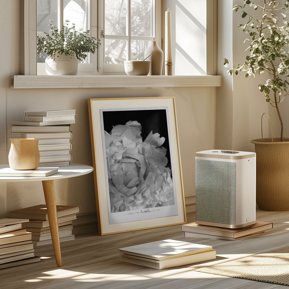 Enjoy the little things peony BW Poster