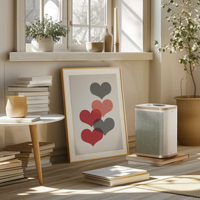 Mid century hearts in red Poster