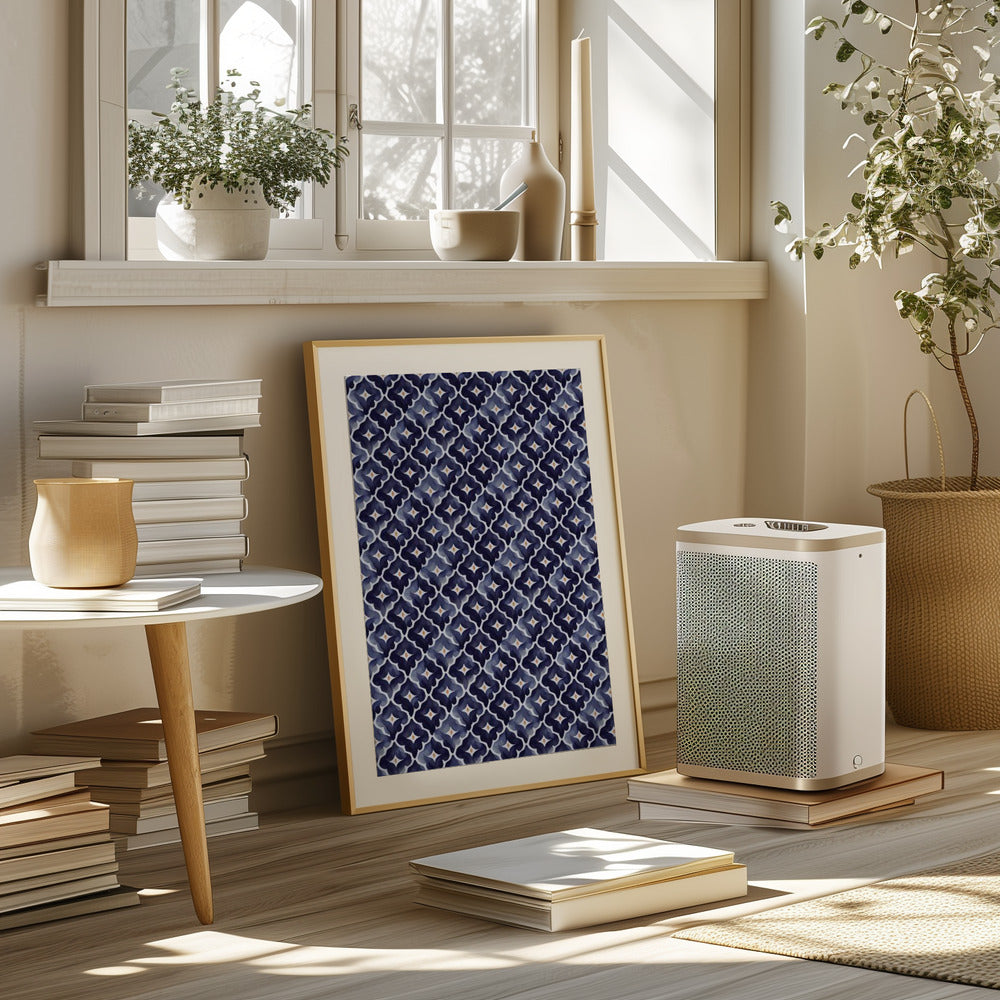 Blue Aquarell Tile Pattern Poster