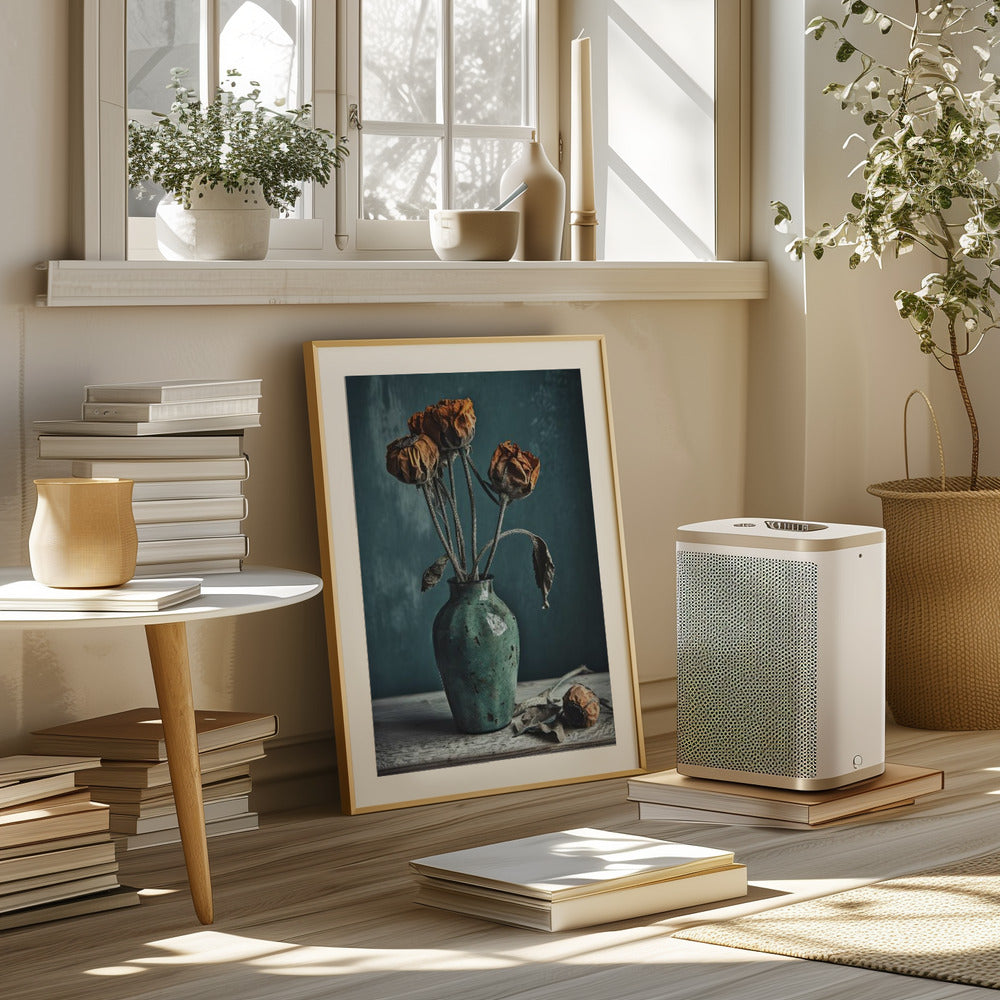 Dry Flowers In Turquoise Vase Poster