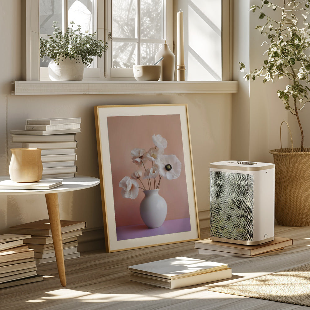 White Poppy In White Vase Poster