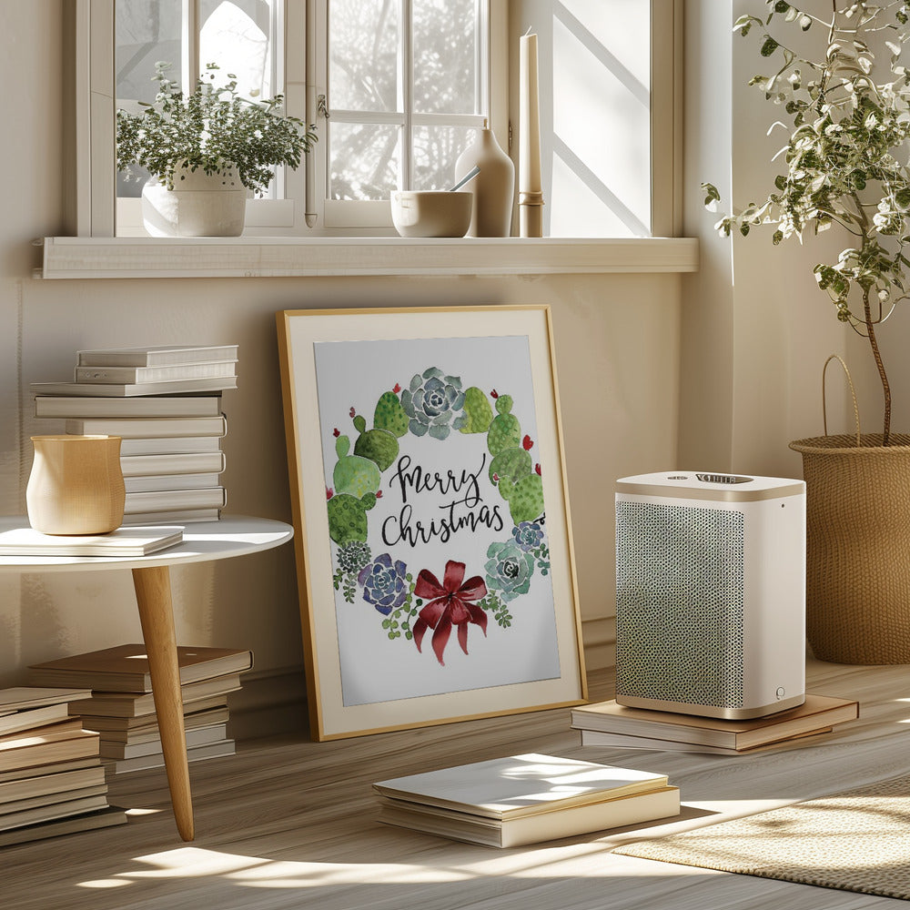 Cacti and succulent merry Christmas wreath Poster