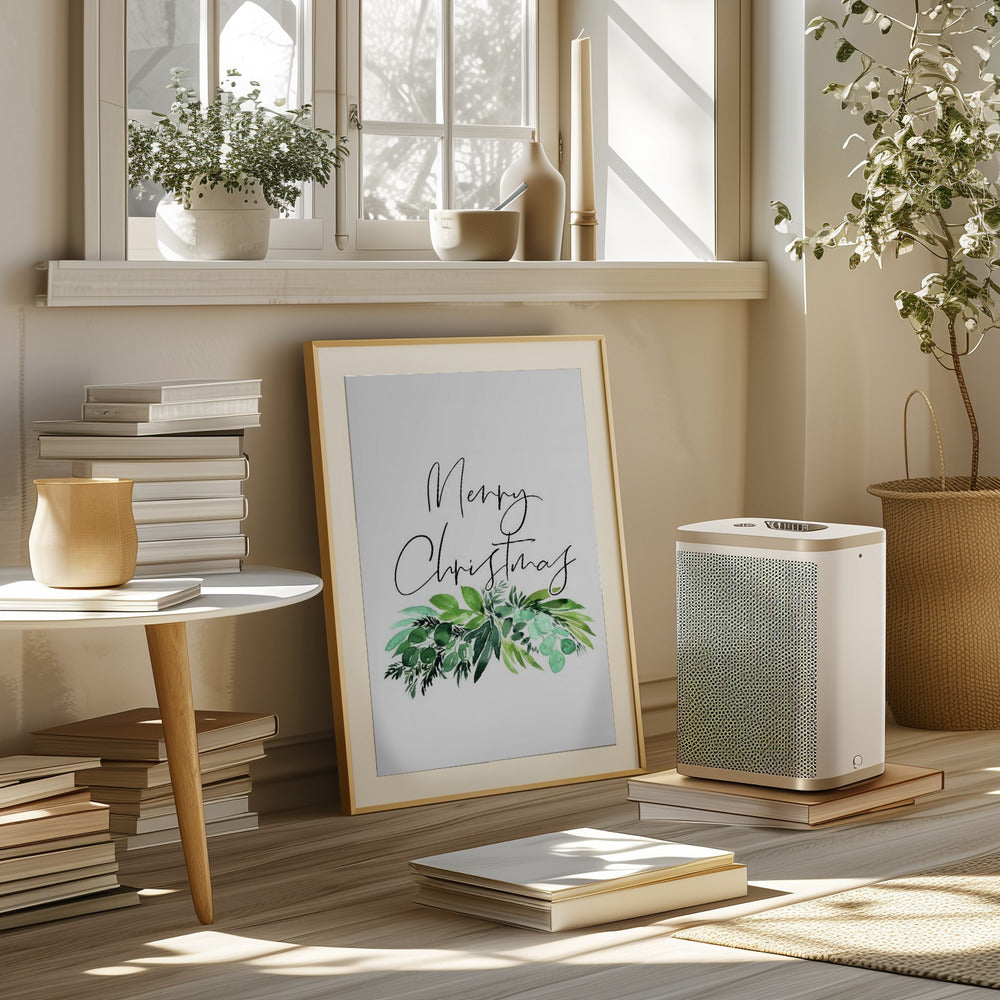 Watercolor greenery Merry Christmas Poster