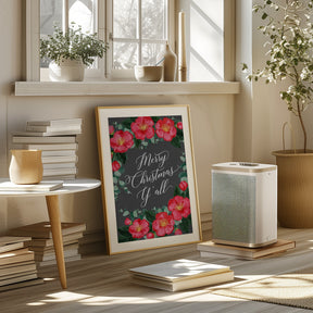 Watercolor camellias Merry Christmas Y'all Poster