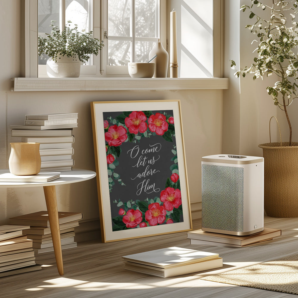 Watercolor camellias Let us adore Him Poster