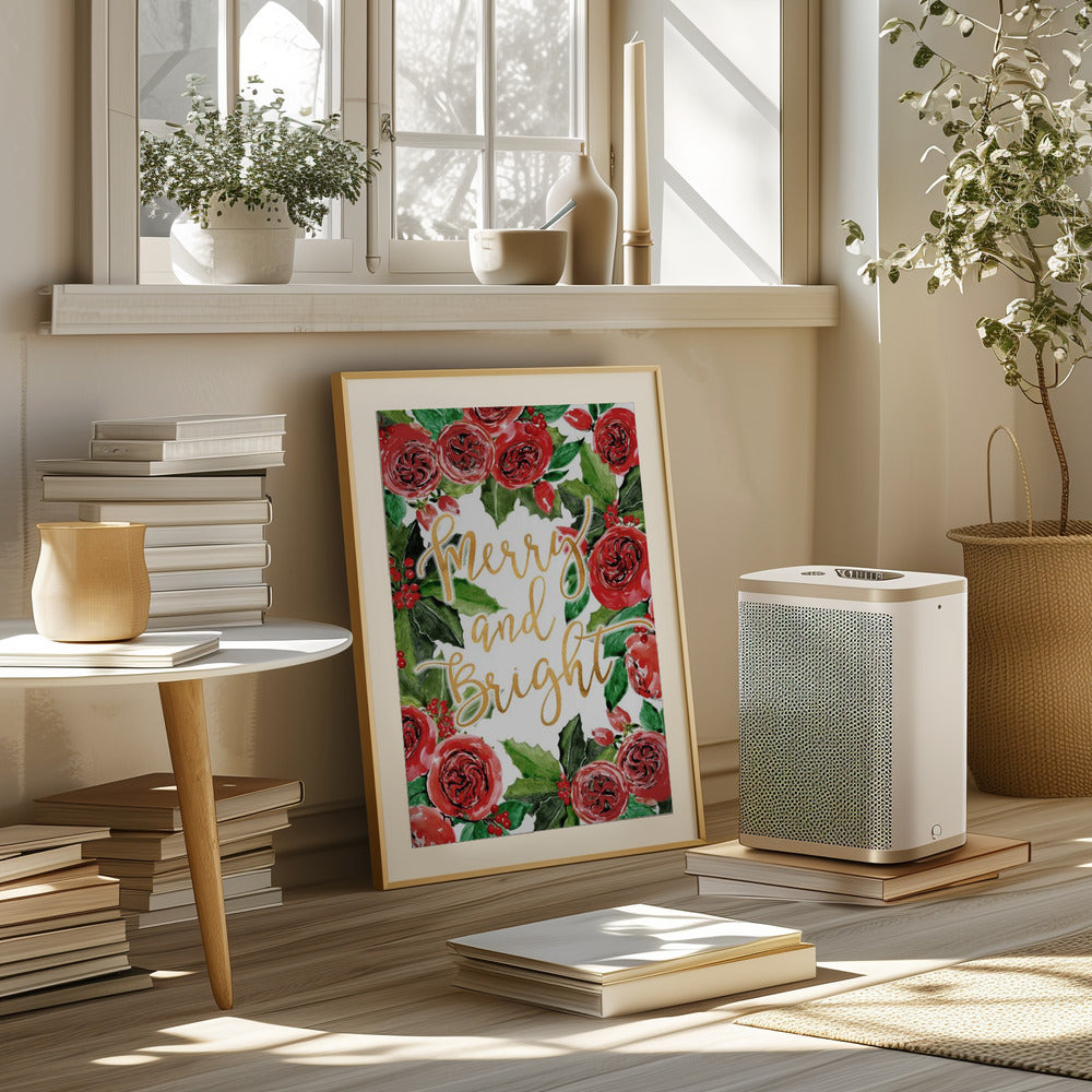 Merry and bright holiday roses Poster