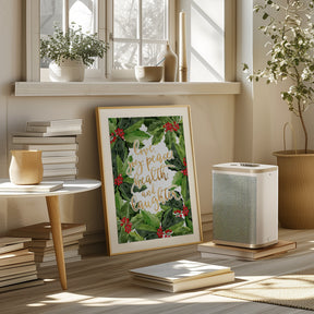 Holly floral art with holiday wishes Poster