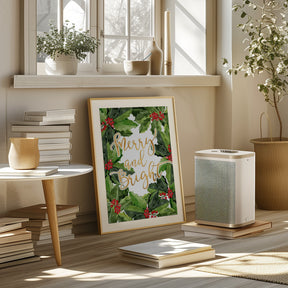 Merry and bright holly floral art Poster