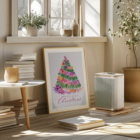 Floral Christmas tree in pink Poster