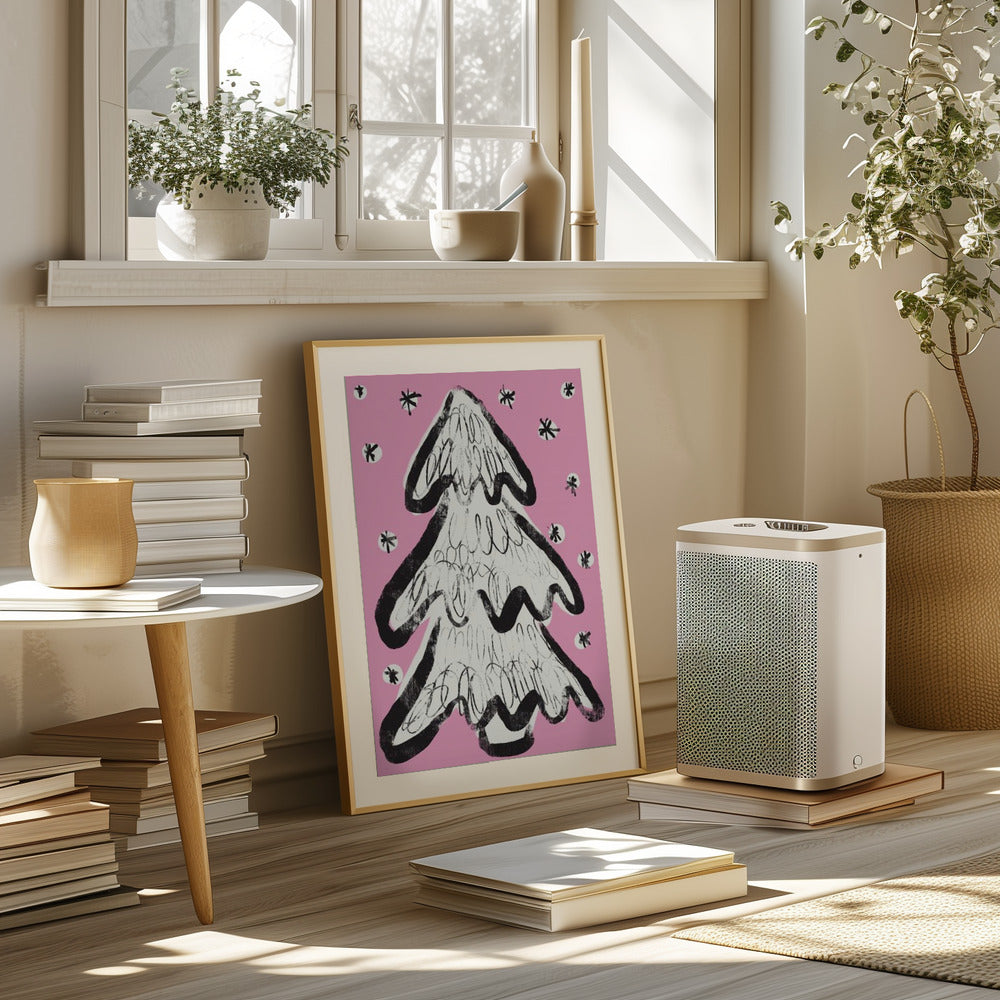 Christmas Tree And Snow Pink Poster