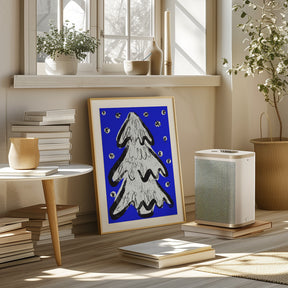 Christmas Tree And Snow Blue Poster