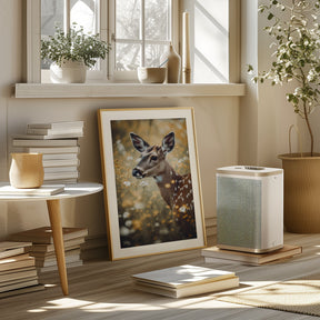 Deer In Flower Field Poster