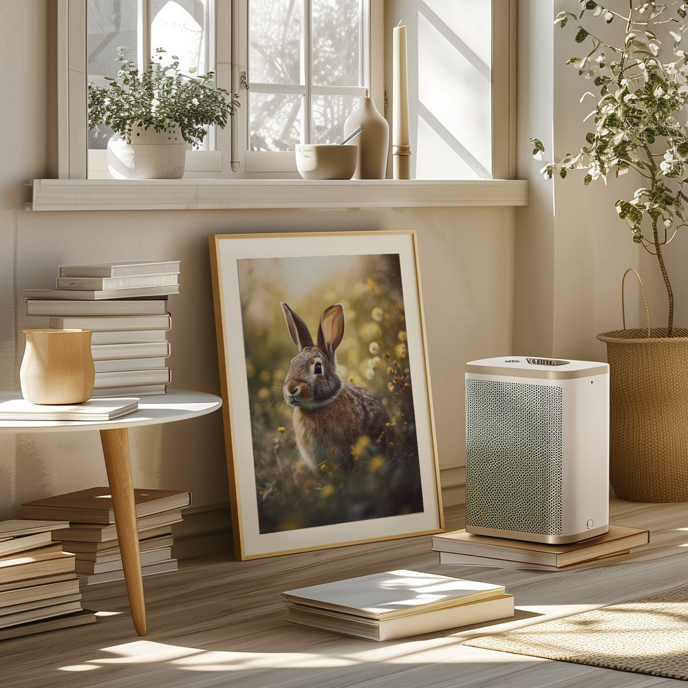 Bunny in Flower Field Poster