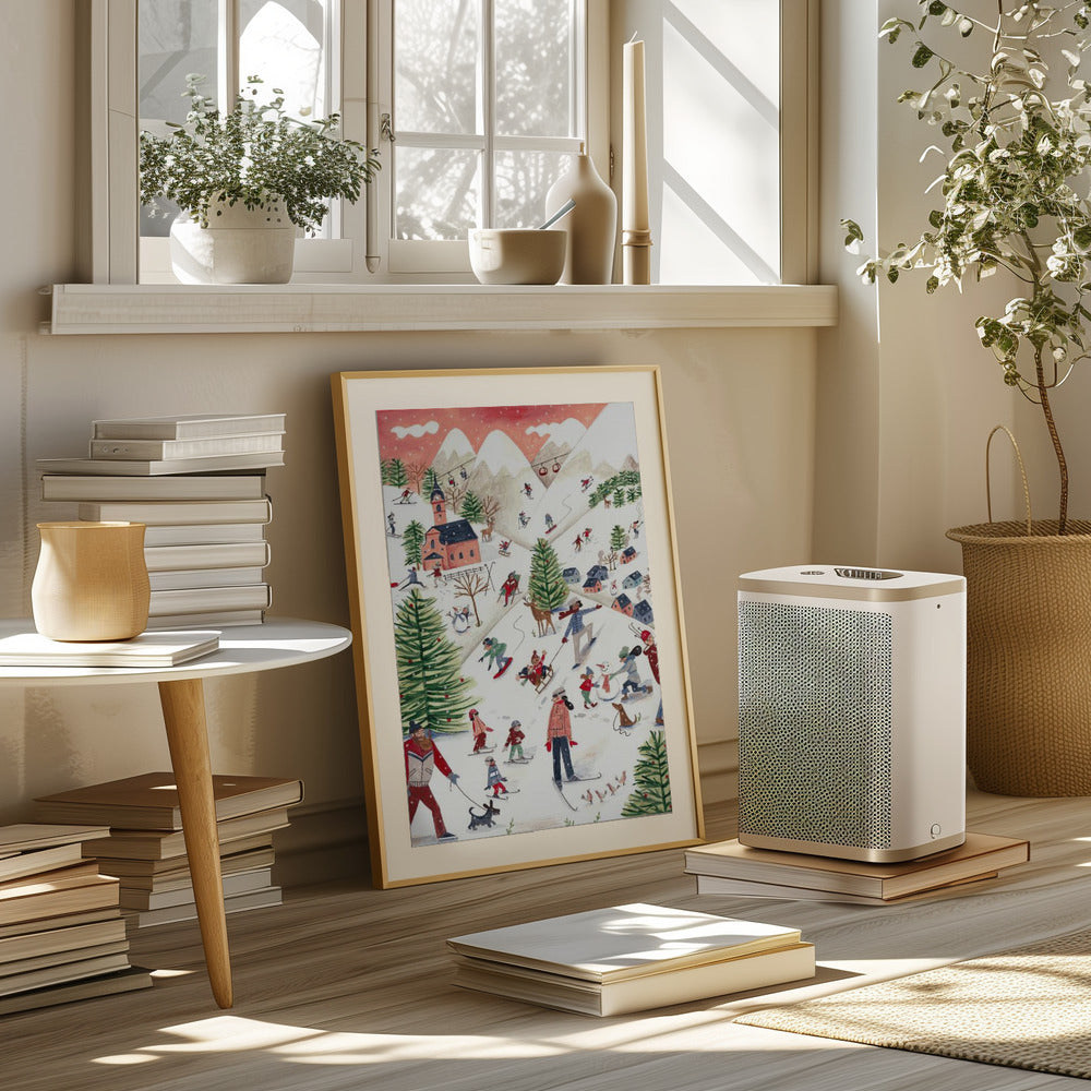 Mountain landscape with houses in the snow Poster