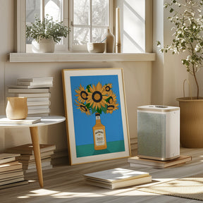 Sunflowers in Honey Whiskey Retro Illustration Poster