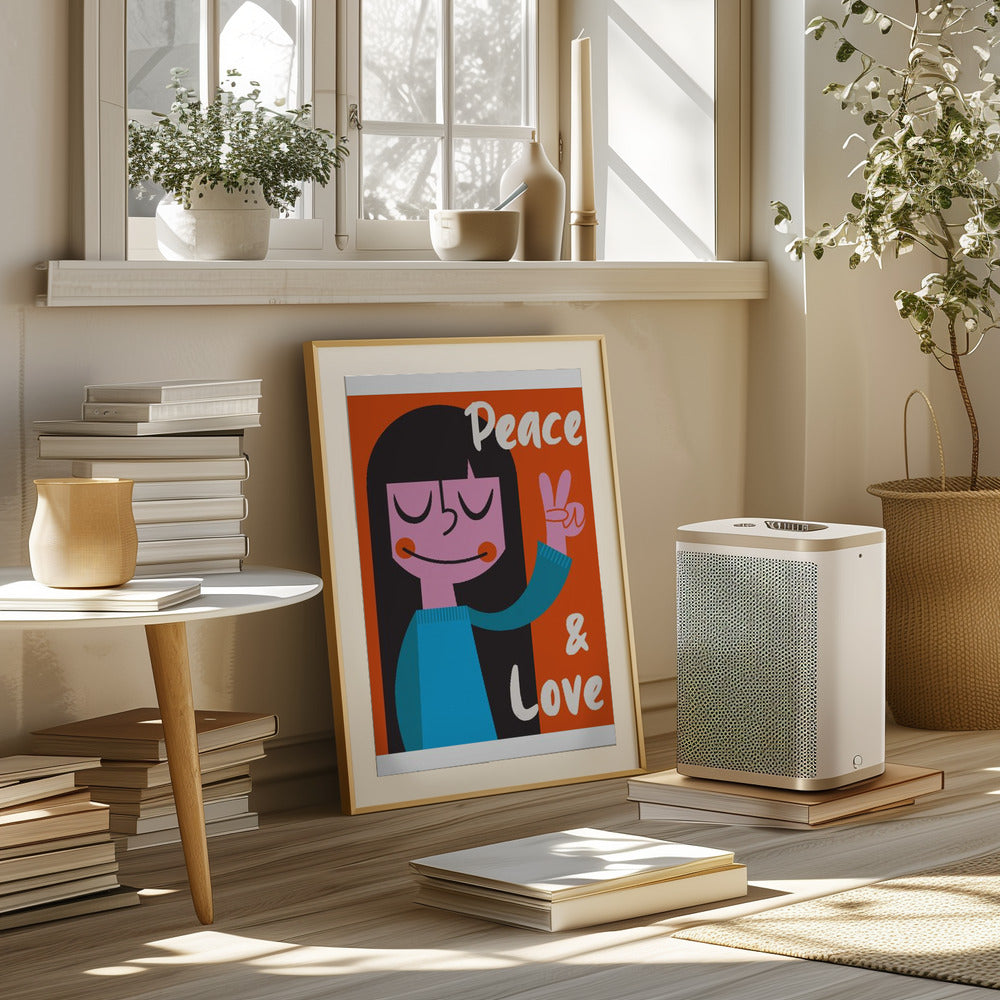 Peace &amp; Love Mid Century Illustration Poster