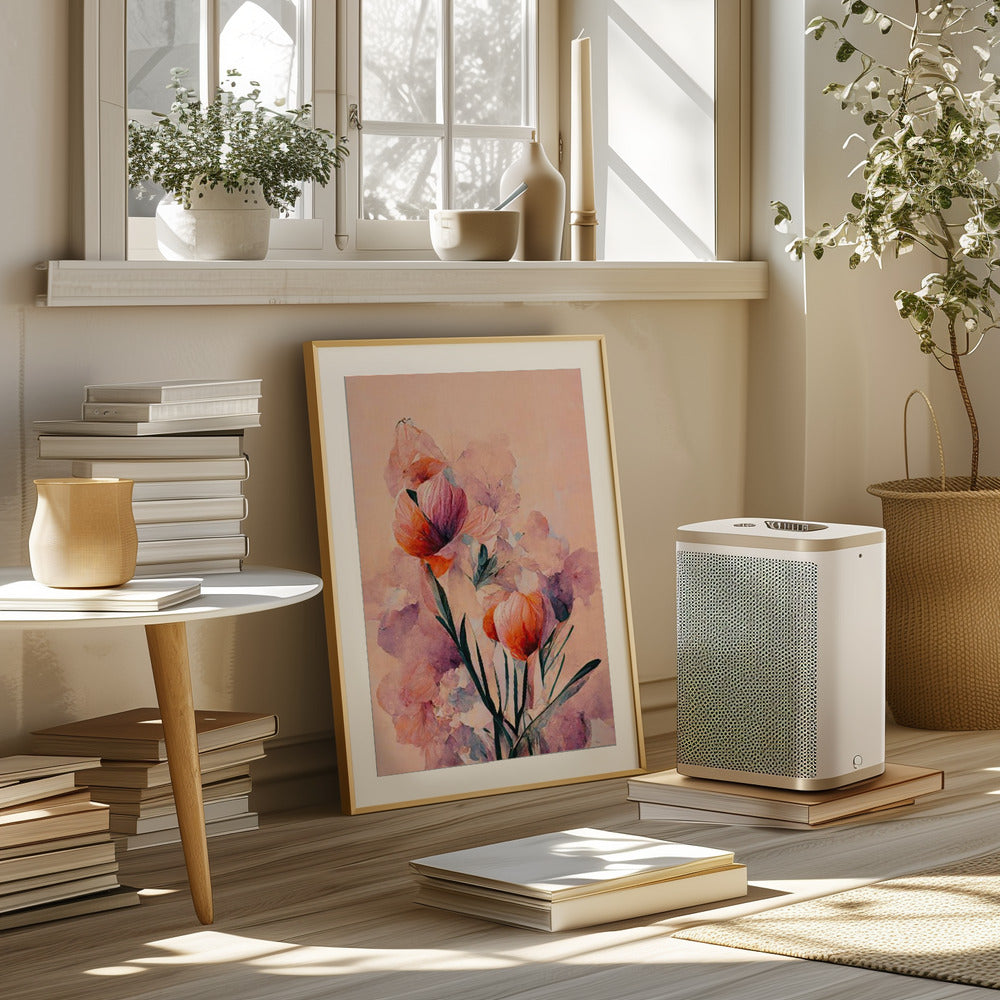 Abstract Coral Flowers (Peach) Poster