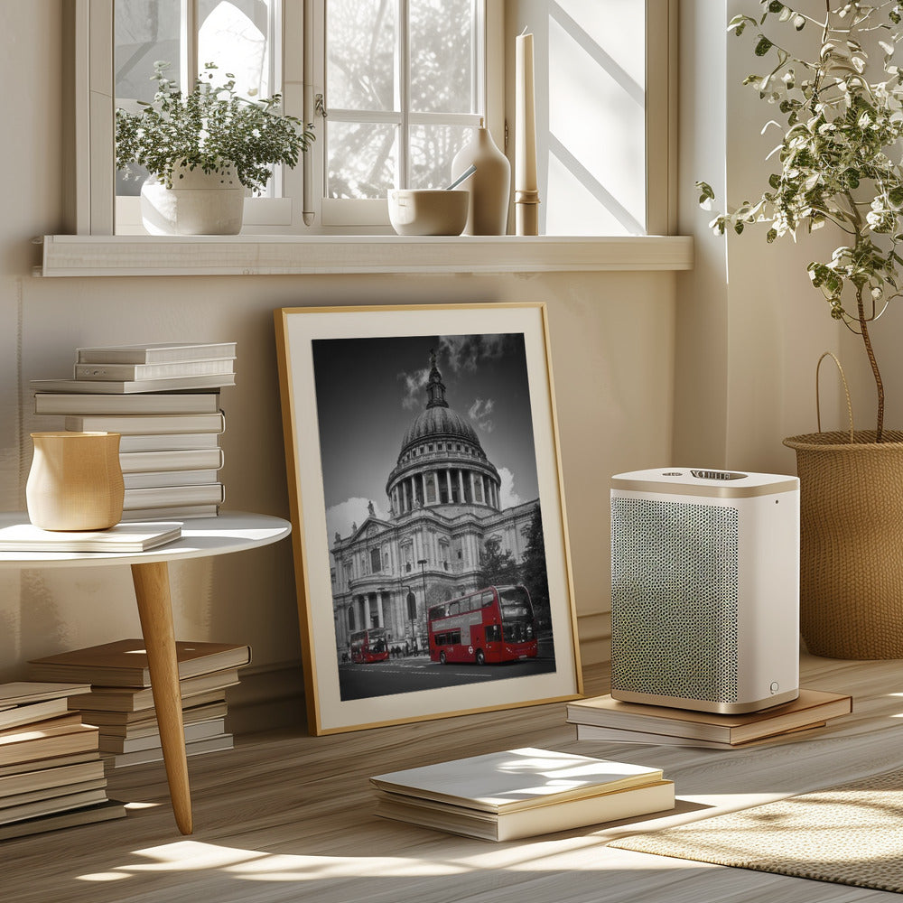 LONDON St. Paul’s Cathedral &amp; Red Bus Poster