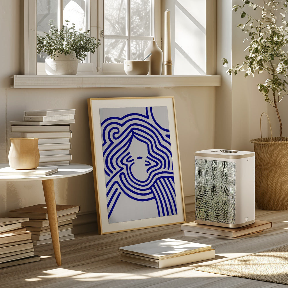 Berit in beige and indigo blue Poster