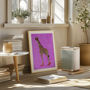 Giraffe wearing heels and heart glasses pink Poster