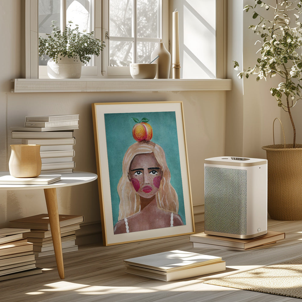 Woman With Peach Poster