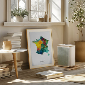 France Watercolor Map Poster