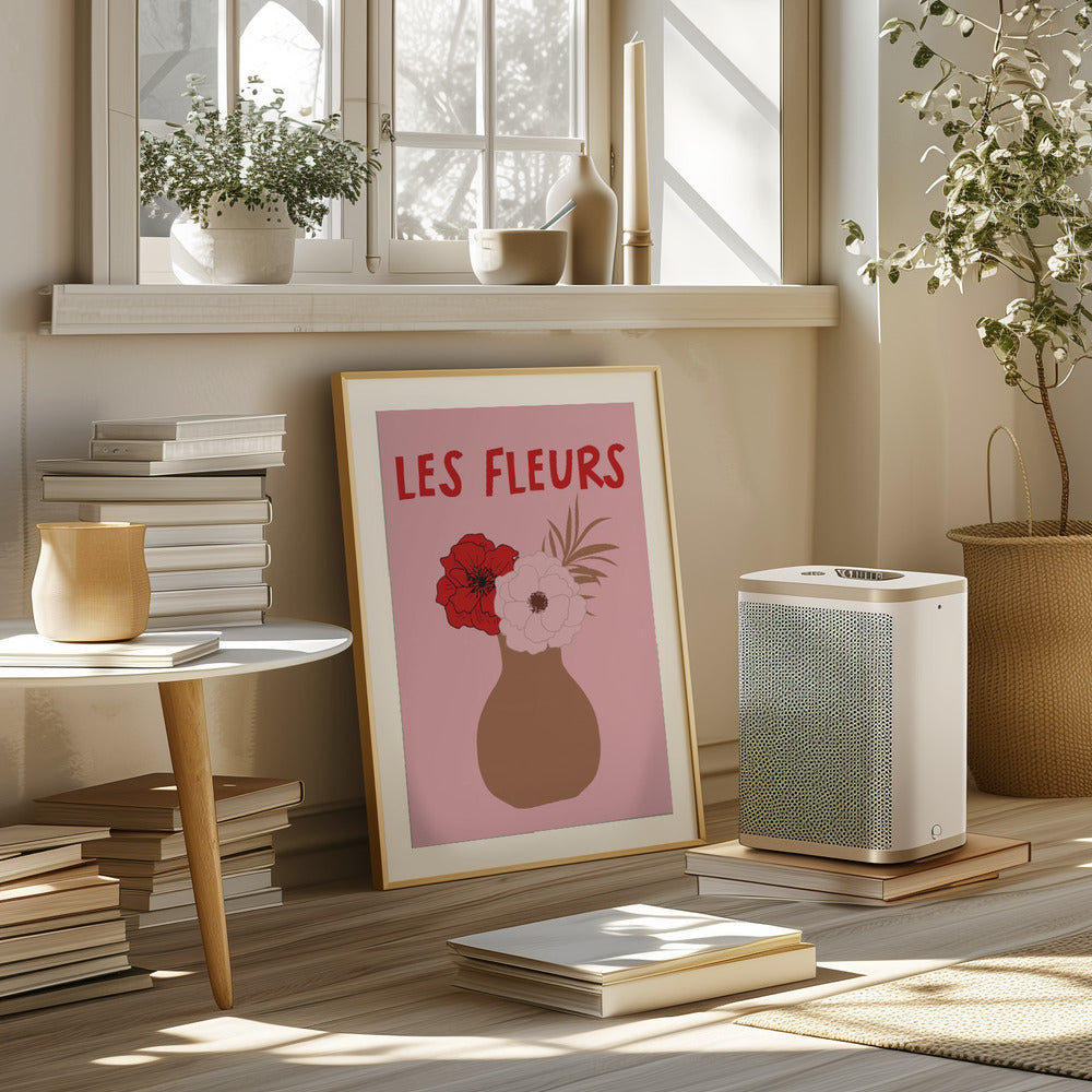 Les Fleurs Pink and Red Poster