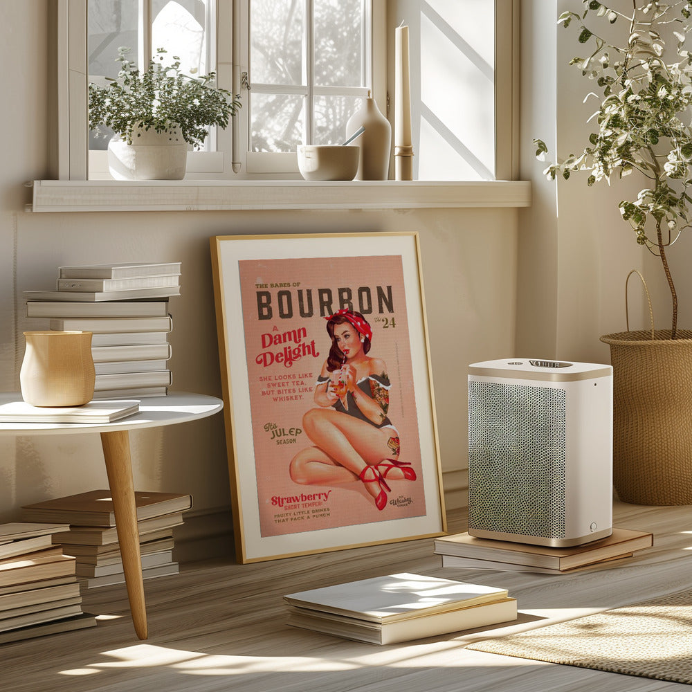 Bourbon Babes Vol 22 Vintage Pinup Girl Drinking A Cocktail Poster