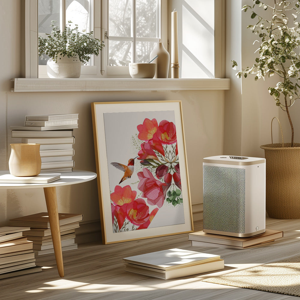 Hummingbird and Flowers Poster