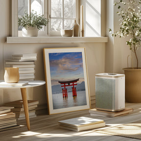 Vermilion Torii of Itsukushima Shrine on Miyajima in the evening Poster